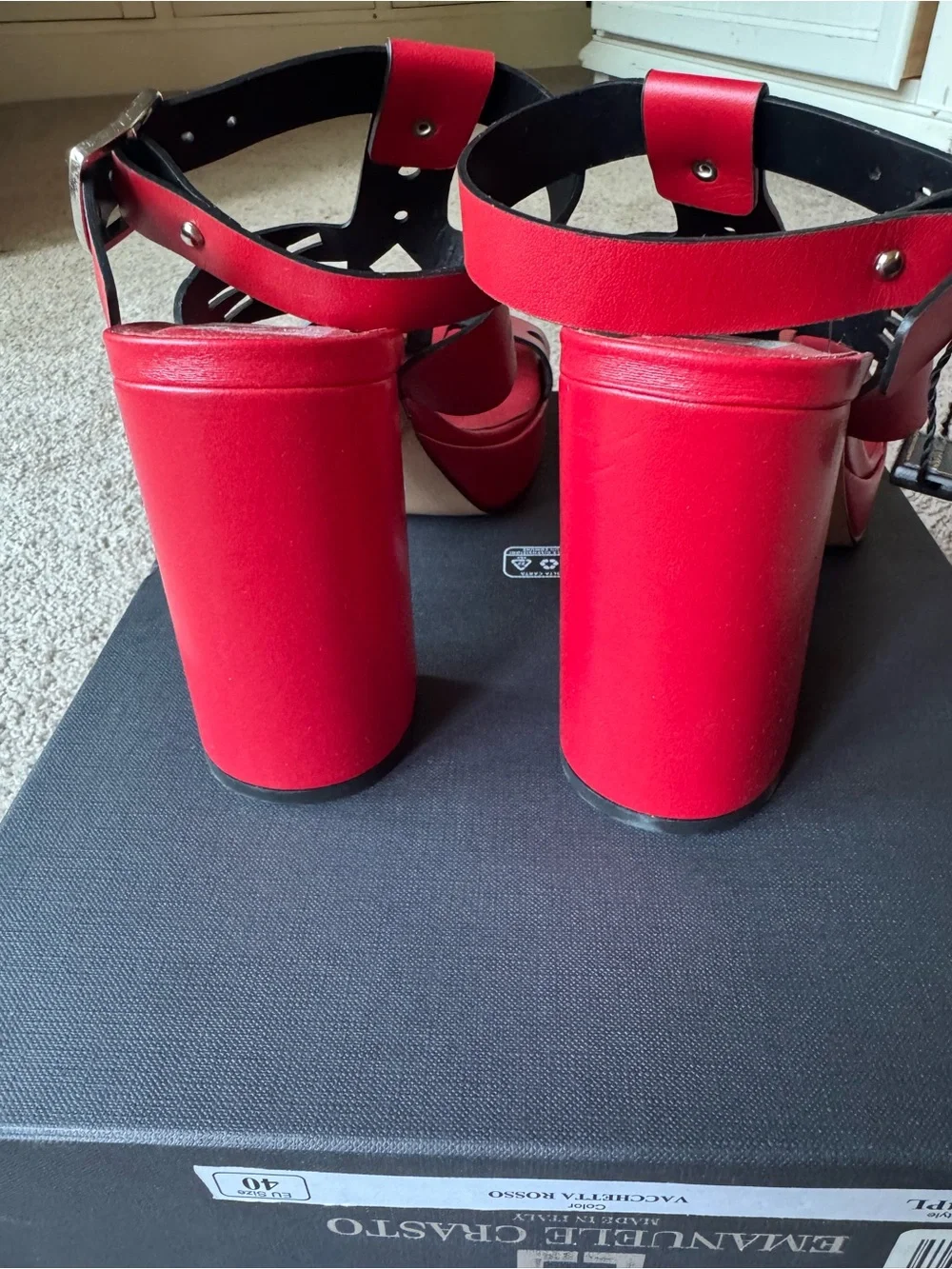 Emanuele Crasto Red Platform Sandals Women's Size 9 New